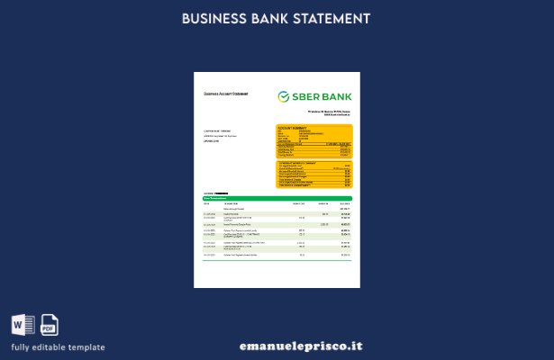 stile verificato Modello di estratto conto di controllo aziendale di Sberbank Ba